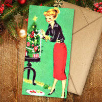 Christmas Vintage Girl Decorates Tree
