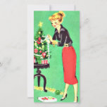 Christmas Vintage Girl Decorates Tree Holiday Card<br><div class="desc">Christmas Vintage Girl Decorates Tree Holiday Card.</div>