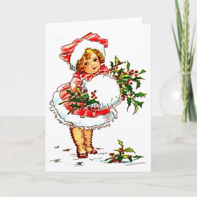 Christmas Vintage Girl Holiday Card (Front)