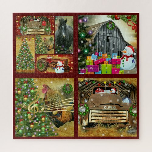 Christmas Vintage GMC Horses Rustic Barn Frosty Jigsaw Puzzle