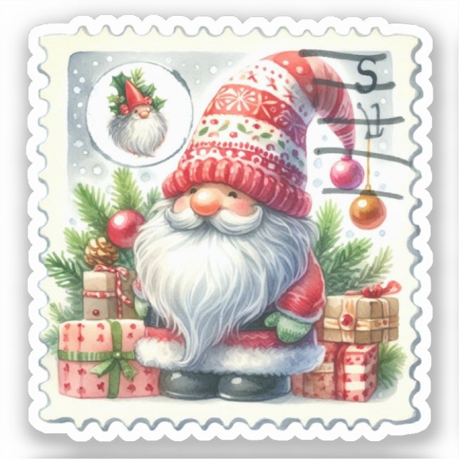 Christmas Vintage Gnomes Postage Stamps Sticker (Front)