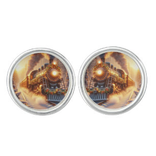 Christmas Vintage Holiday Train Snowy Winter Cufflinks