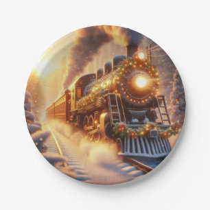 Christmas Vintage Holiday Train Snowy Winter Paper Plates