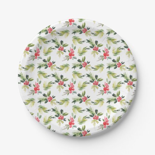 Christmas  Vintage Holly Berry  Pine Pattern Paper Plates