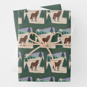 Christmas Vintage Horse 90s Style Retro Xmas Tree Wrapping Paper Sheets