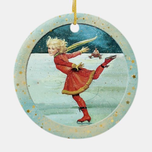 Christmas Vintage Ice Skaters Ceramic Ornament