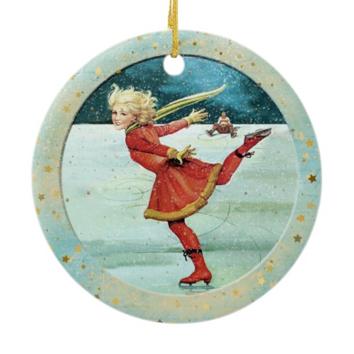 Christmas Vintage Ice Skaters Ceramic Ornament