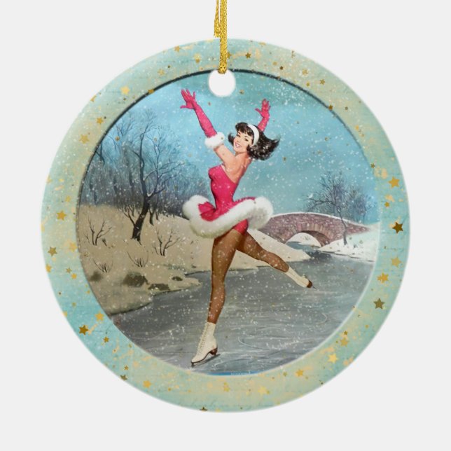 Christmas Vintage Ice Skaters Ceramic Ornament (Back)