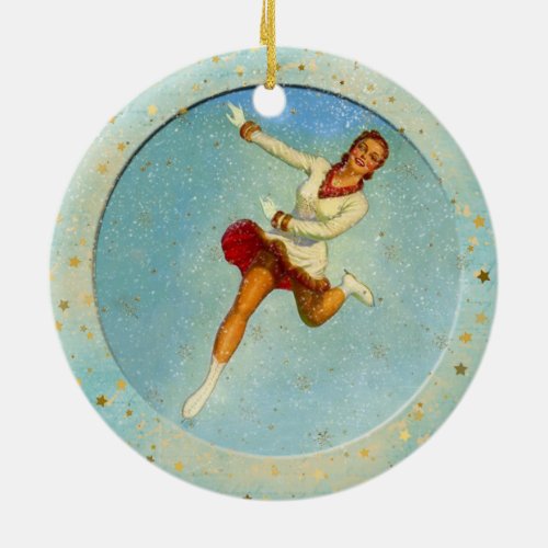 Christmas Vintage Ice Skaters Ceramic Ornament