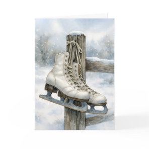 Christmas Vintage Ice Skates On Fence Post Card