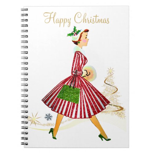 Christmas vintage lady gold Christmas tree Notebook