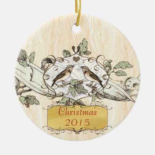 Christmas Vintage Love Birds Ceramic Ornament