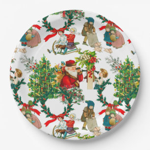 Christmas ,vintage ,mistletoe,poinsettia flower paper plates