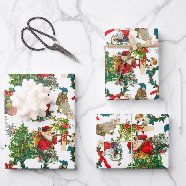 Christmas ,vintage ,mistletoe,poinsettia flower   wrapping paper sheets (Front)