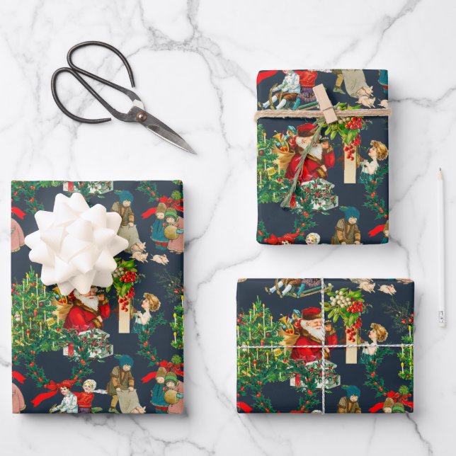 Christmas ,vintage ,mistletoe,poinsettia flower  wrapping paper sheets (Front)