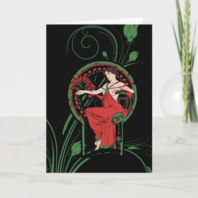 Christmas Vintage Mucha Art Holiday Card (Front)