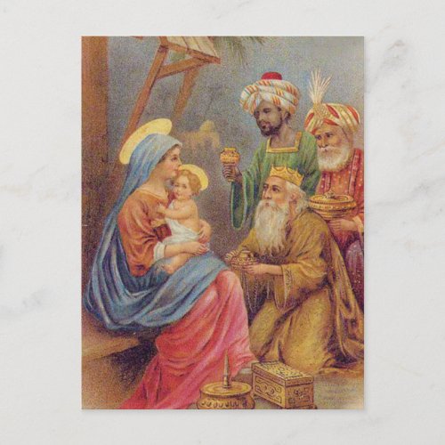 Christmas Vintage Nativity Jesus Illustration Holiday Postcard