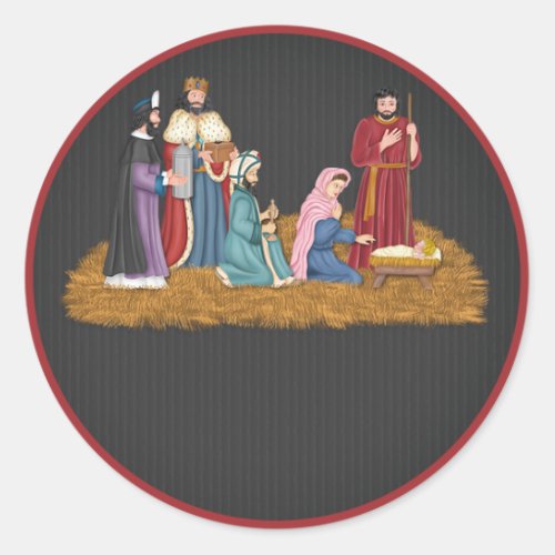 Christmas Vintage Nativity Scene Classic Round Sticker