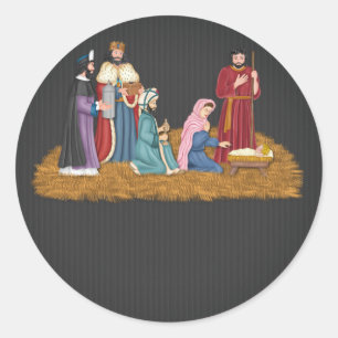 Christmas Vintage Nativity Scene Classic Round Sticker