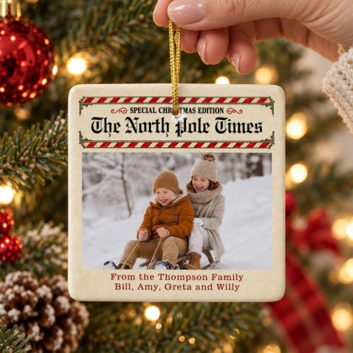 Christmas Vintage Newspaper Photo Keepsake Ceramic Ornament