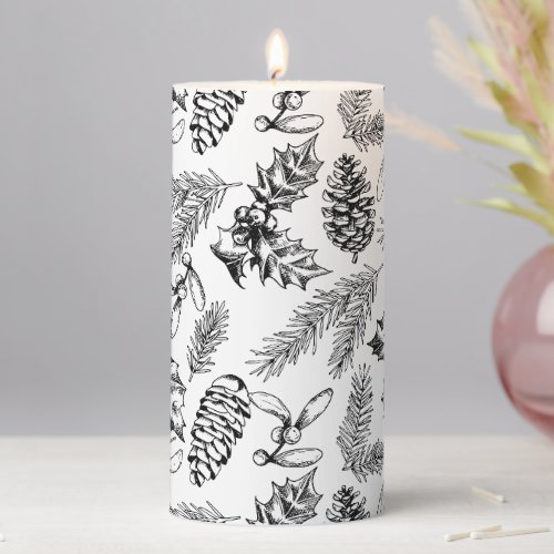 Christmas Vintage Pattern Pillar Candle