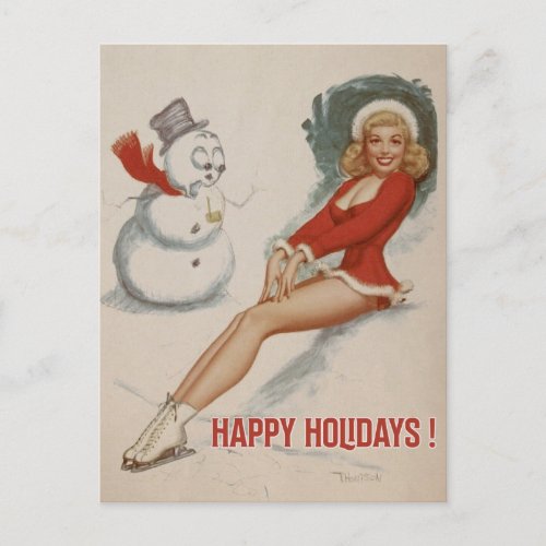 Christmas Vintage Pin Up Girl  Postcard