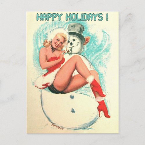 Christmas Vintage Pin Up Girl  Postcard