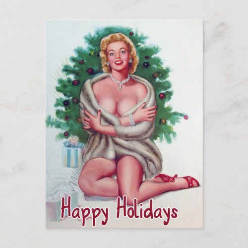 Christmas Vintage Pin Up Girl  Postcard