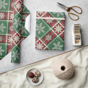Christmas Vintage Plaid Holly & Deer Pattern Wrapping Paper