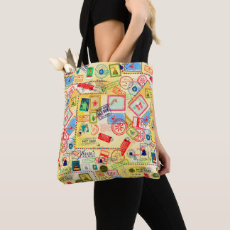 Christmas Vintage Postcard & Stamps Pattern Tote Bag