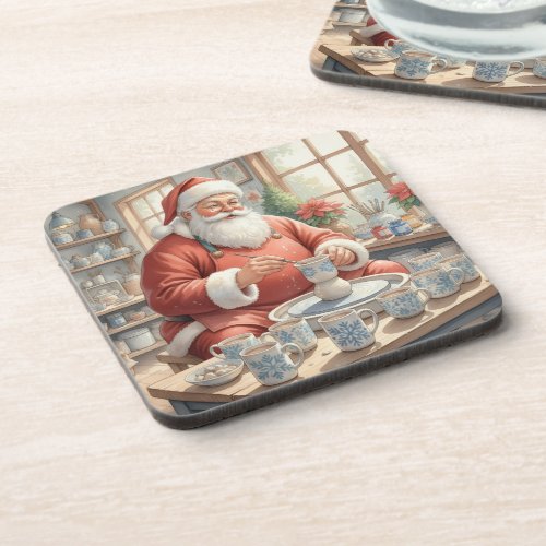 Christmas Vintage Pottery Santa Photo Beverage Coaster
