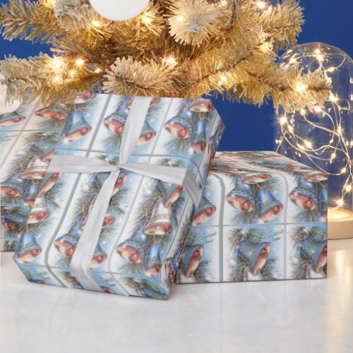 Christmas Vintage Pretty Bells Sparkle Pine Branch Wrapping Paper