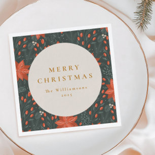 Christmas Vintage Red Botanical Greenery Custom Napkins
