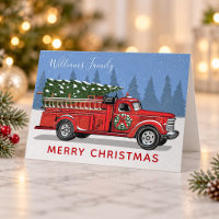 Christmas Vintage Red Fire Truck Family Name