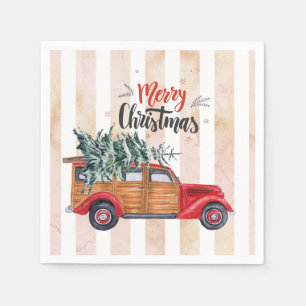 Christmas Vintage Red Panel Truck Napkins