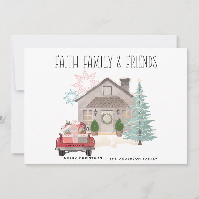 Christmas Vintage Red Personalized Truck Country  Holiday Card (Front)
