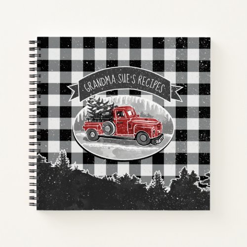 Christmas Vintage Red Truck Buffalo Plaid Recipe Notebook