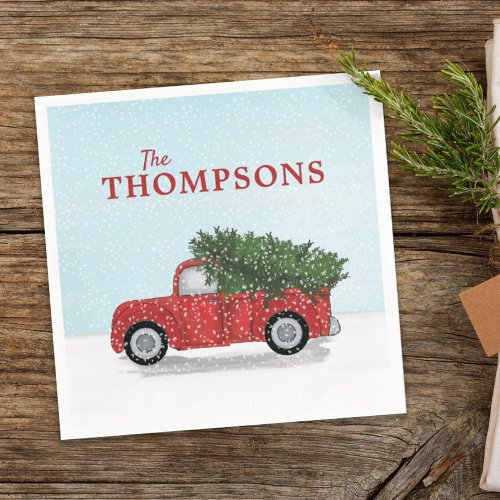 Christmas Vintage Red Truck Cute Holiday Winter Napkins