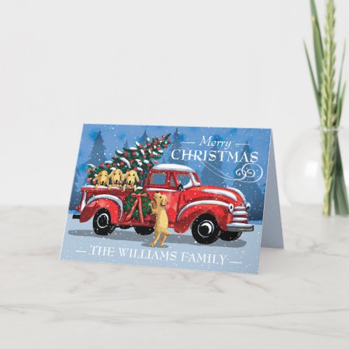 Christmas Vintage Red Truck Dog Family Name Holiday Card