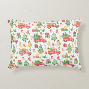 Christmas Vintage Red Truck Pattern Accent Pillow