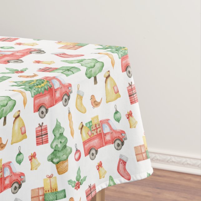 Christmas Vintage Red Truck Pattern Tablecloth (In Situ)