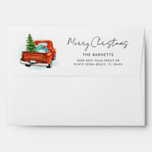 Christmas Vintage Red Truck Return Address Envelope