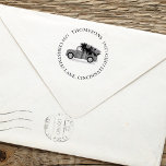 Christmas Vintage Red Truck Return Address Simple Self-inking Stamp<br><div class="desc">This design features a Christmas holiday rustic red truck self-inking stamp with a circle text font typography style, a stylish trendy vintage an old fashioned, creative simple minimalist minimal, winter Christmas tree simple truck, creative simplistic country woodland, Christmas holiday mailing accessories, Christmas holiday envelope stamping, Christmas holiday hand-drawn art, up...</div>