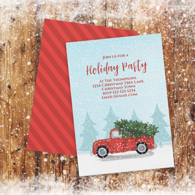 Christmas Vintage Red Truck Rustic Winter Party Invitation (Creator Uploaded)