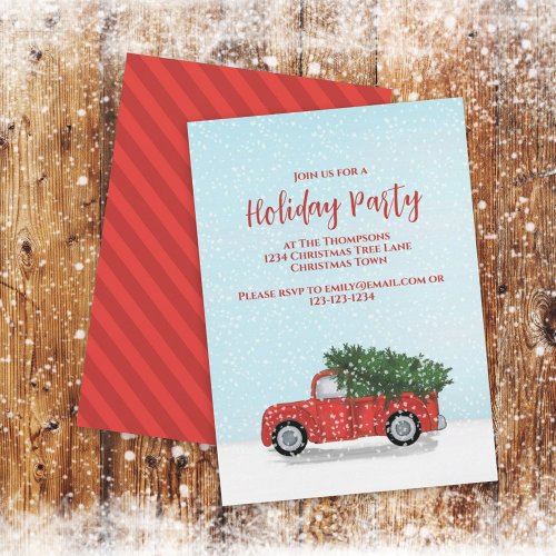 Christmas Vintage Red Truck Rustic Winter Party Invitation