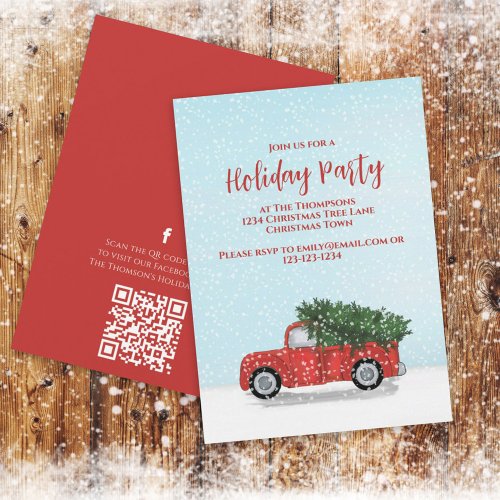 Christmas Vintage Red Truck Rustic Winter QR Code Invitation
