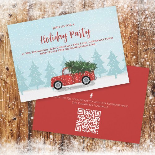 Christmas Vintage Red Truck Rustic Winter QR Code Invitation