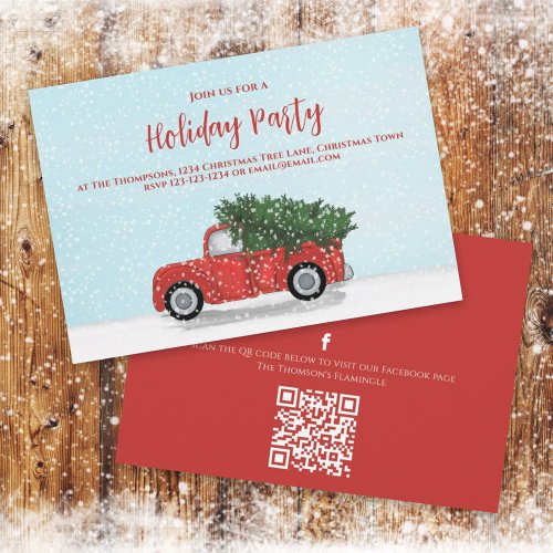 Christmas Vintage Red Truck Rustic Winter QR Code Invitation