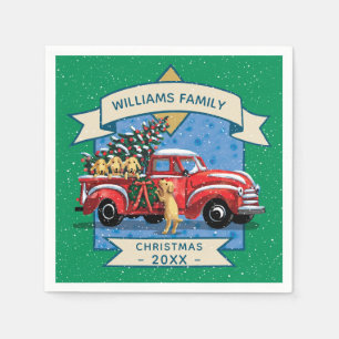 Christmas Vintage Red Truck w/ Dogs Family Name Napkins