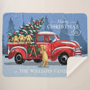 Christmas Vintage Red Truck w/ Dogs Family Name Sherpa Blanket